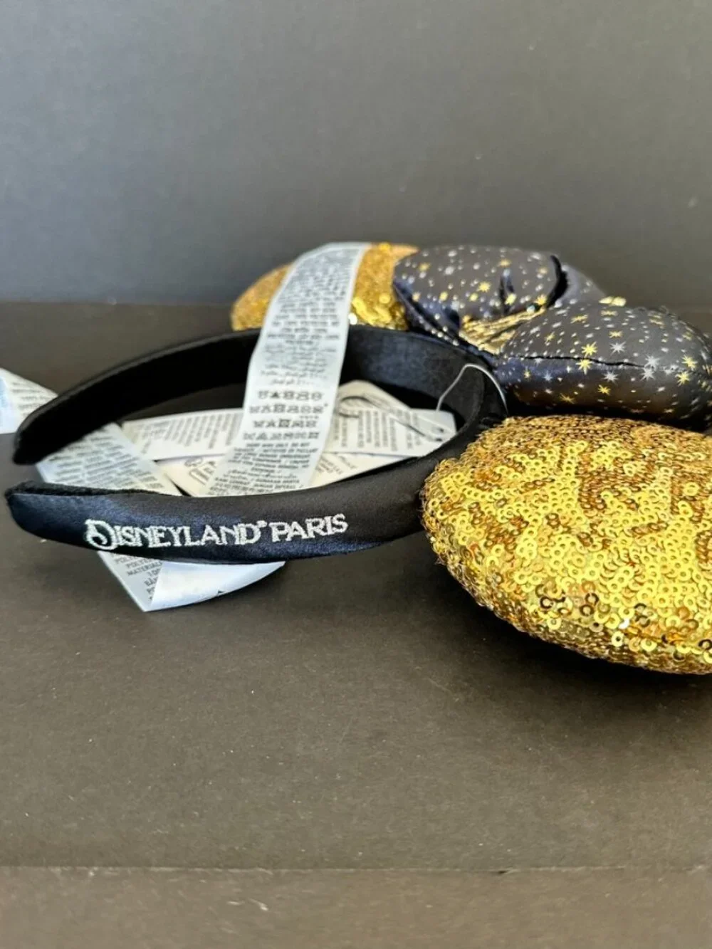 Disneyland Paris 30 Year Anniversary Tinkerbell Black Gold Sequins Ear Headband